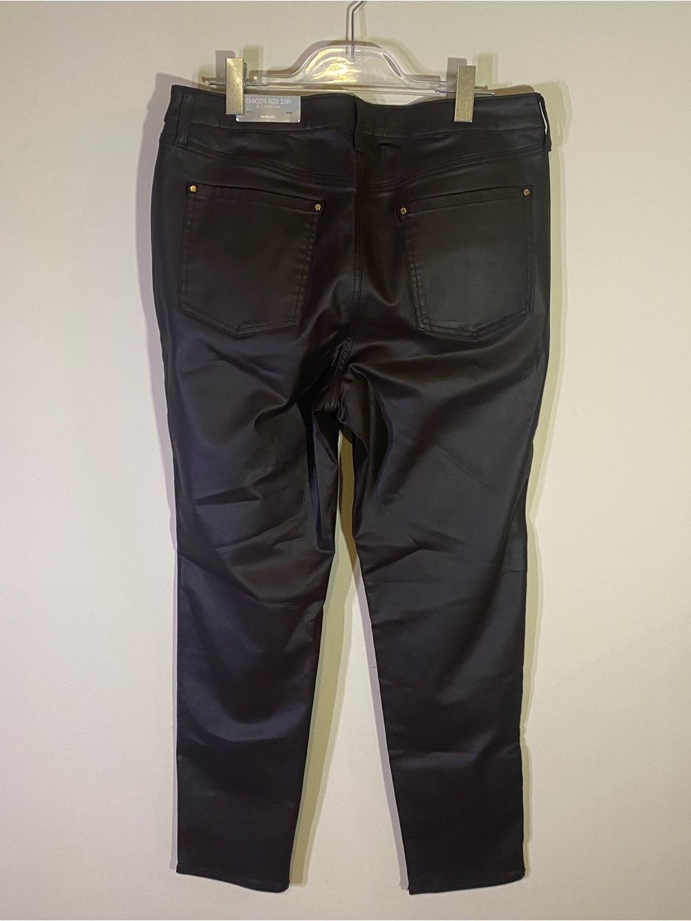 Chico's Brown Denim Coated Pants Women’s Size 14R - Picture 3 of 10